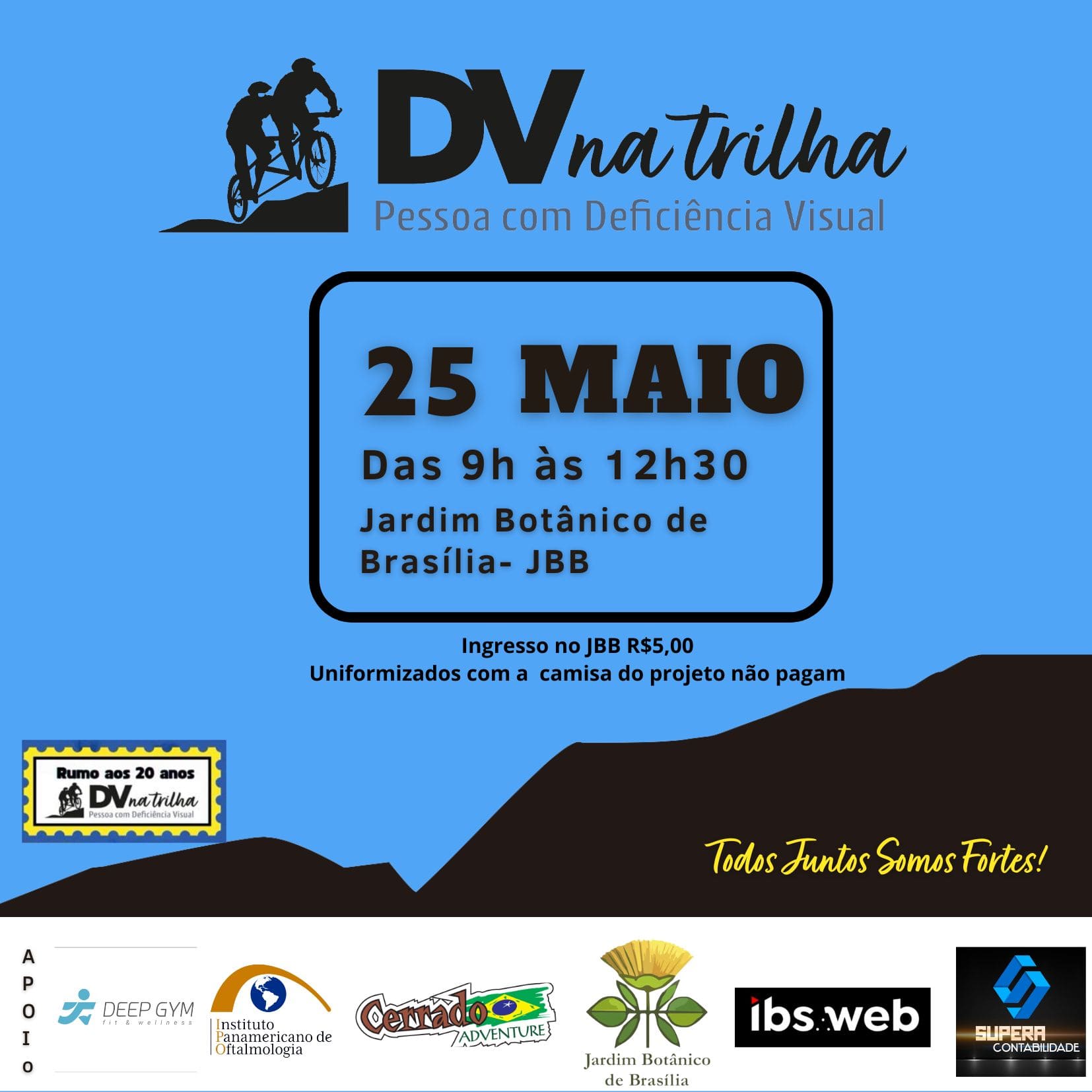  25 Maio - Na parte superior ao centro aparece a silhueta de duas pessoas em uma bicicleta.